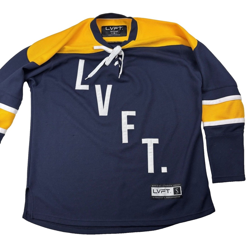 LVFT Live Fit Hockey Jersey Men's XL Navy Graphic Print Long Sleeve Lace-Up Neck